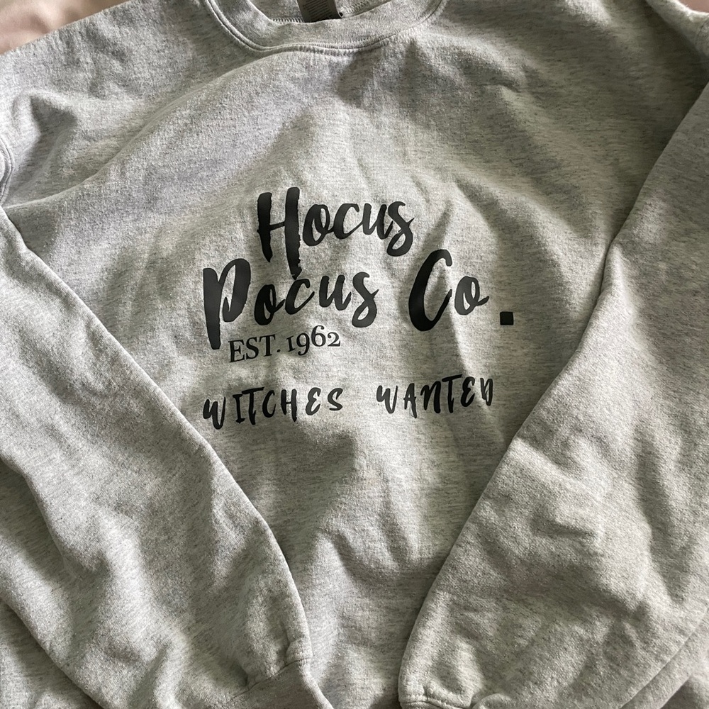 hocus pocus co. small buisness made grey crewneck